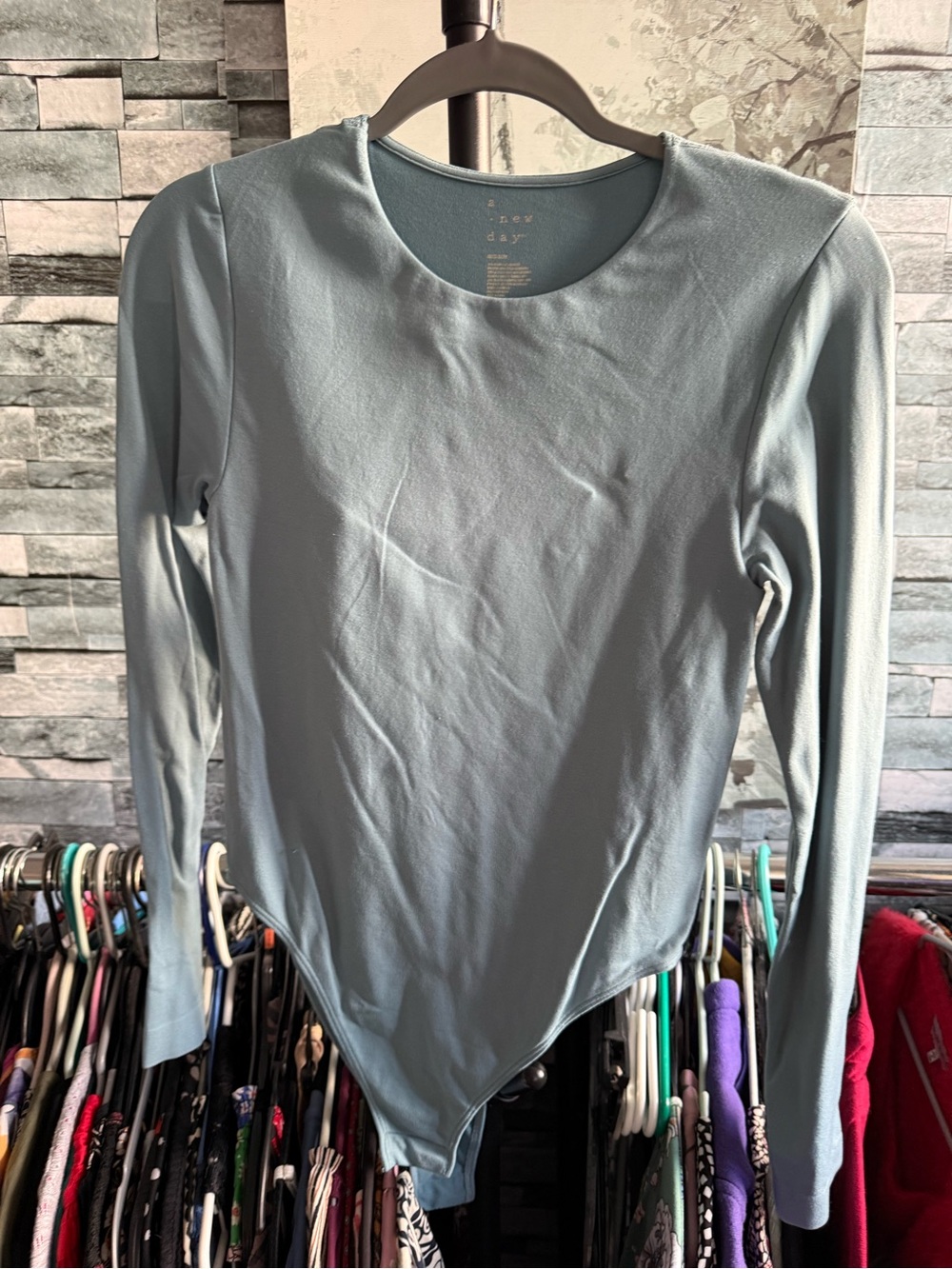 A New Day Long-Sleeve Scoop Neck Bodysuit - Light Linen Blue